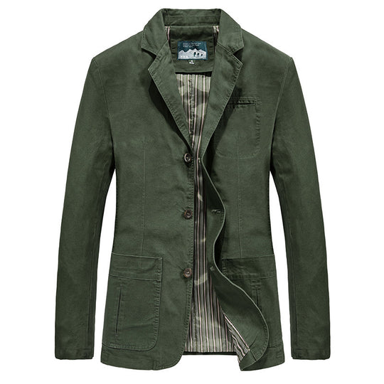 Herren Baumwoll-Canvas Sakko im Casual-Field-Stil mit gestreiftem Innenfutter und aufgesetzten Taschen EB