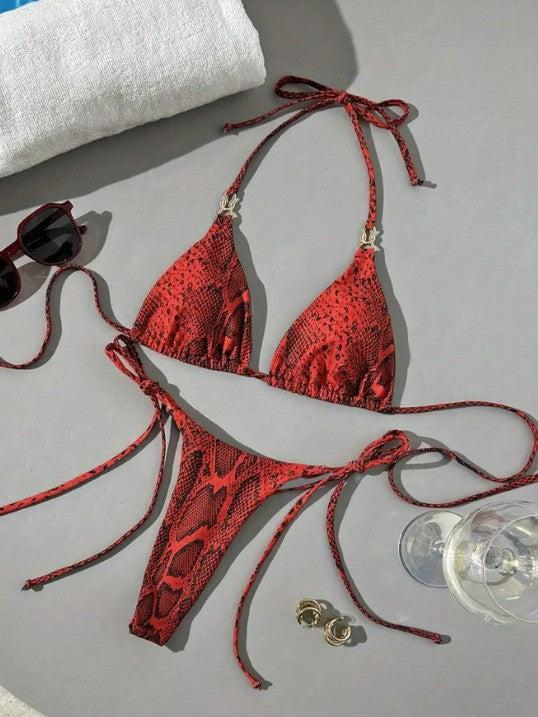 Damen Triangel-Bikini mit schickem Schlangenmuster EB