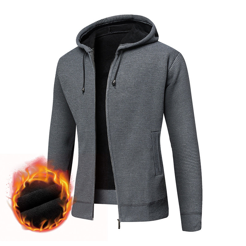 Herren fleecegefütterte Kapuzenjacke mit modischem Rippdesign EB