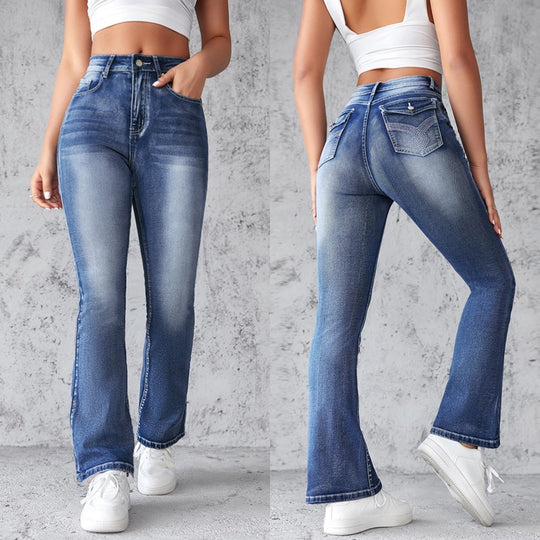 Damen Bootcut Jeans mit hohem Schnitt und modischem Waschung EB