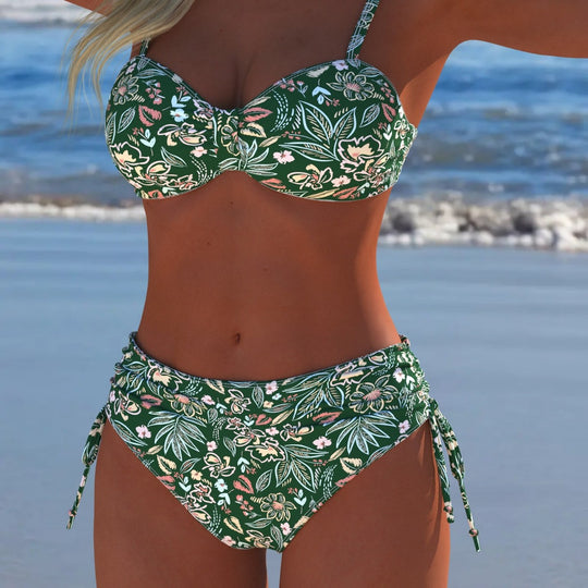 Damen Bikini-Set mit stilvollem Karomuster und goldfarbenen Akzenten EB