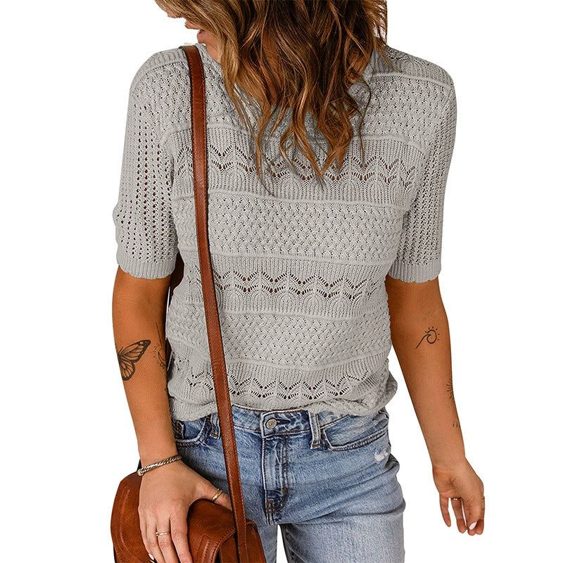 Damen luftiger Strickpullover mit Lochmuster EB