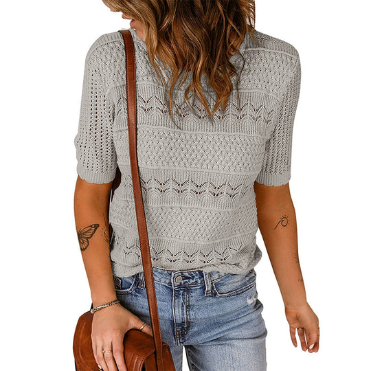 Damen luftiger Strickpullover mit Lochmuster EB