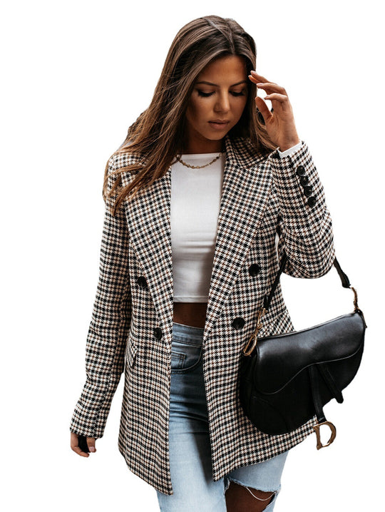 Damen lässiger Oversized-Blazer mit klassischem Hahnentrittmuster EB