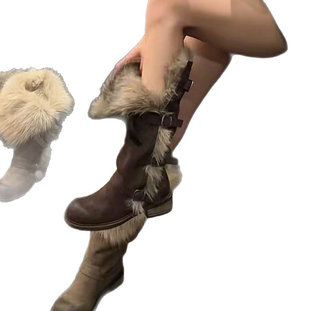 Damen Kuschelige Winterstiefel mit luxuriösem Fellkragen EB