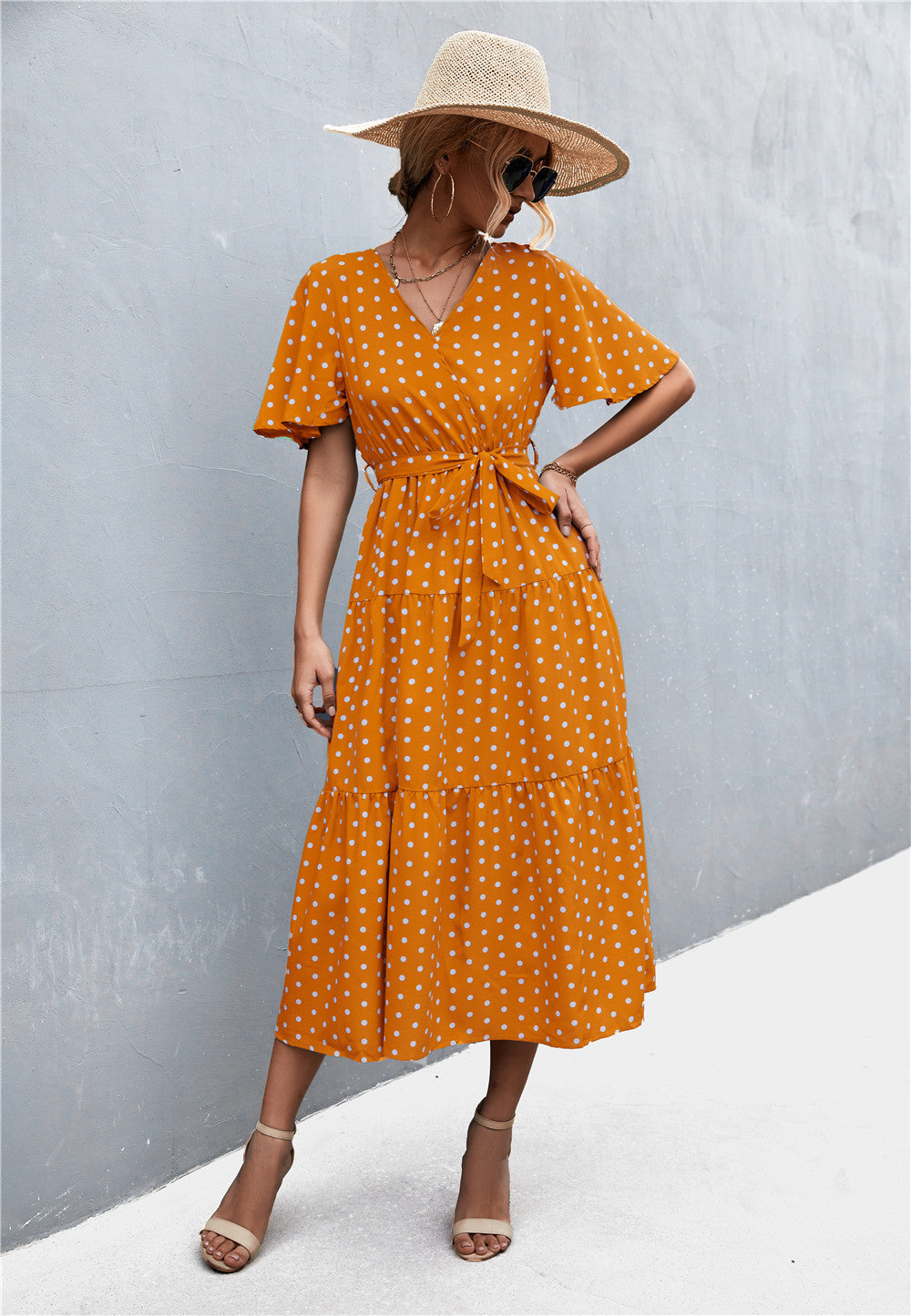 Damen Midikleid mit taillierter Schnürung und voluminösem Rock EB