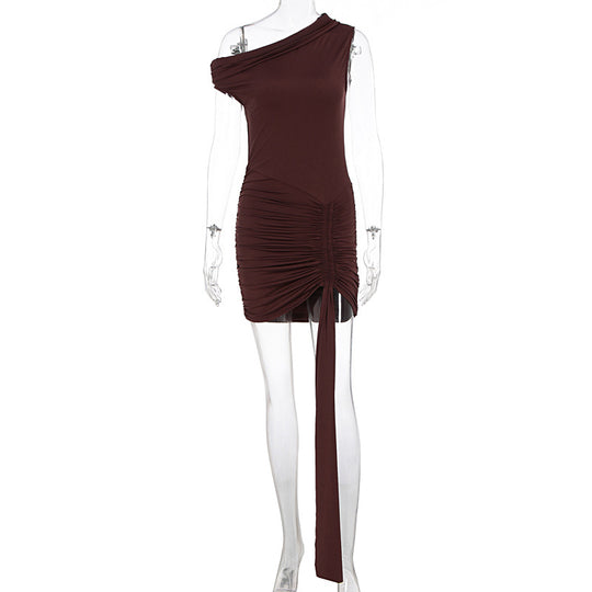 Damen Einseitig Schulterfreies Minikleid mit Drapierung und Raffung EB