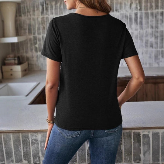 Damen Trendiges T-Shirt mit gestreiftem Design und Leder-Tasche EB