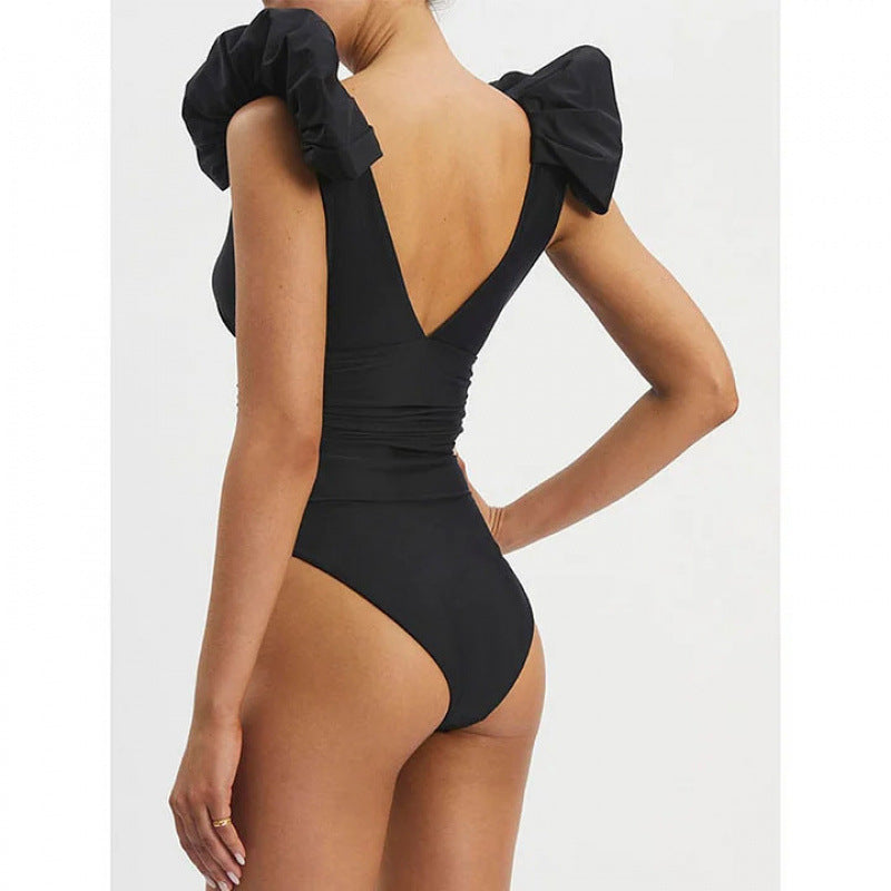 Damen Badeanzug mit elegantem Wickeldetail und langem, ombrefarbigem Rock EB