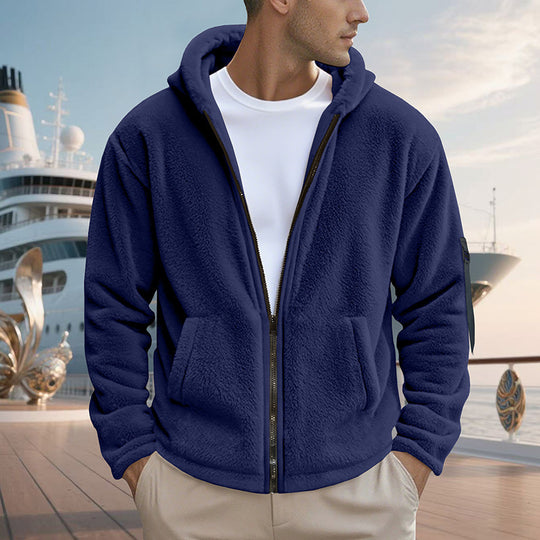 Herren Fleecejacke mit Kapuze und praktischen Reißverschlusstaschen EB