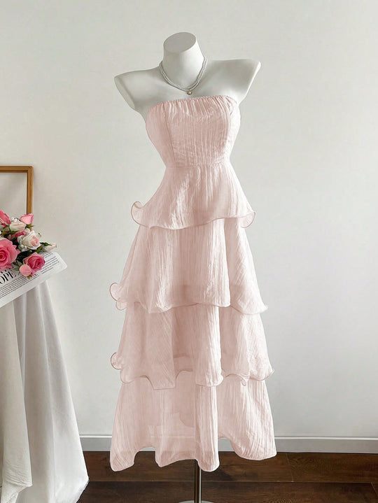 Damen langes Strandkleid mit voluminösen Rüschendetails EB
