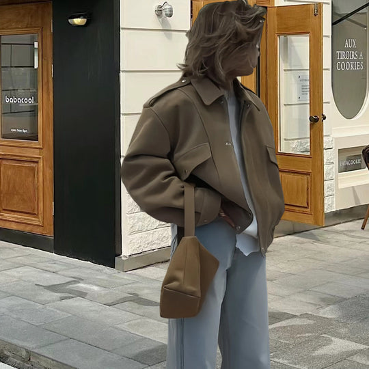 Damen modische Oversized-Jacke mit lässigem Schnitt und praktischen Taschen EB