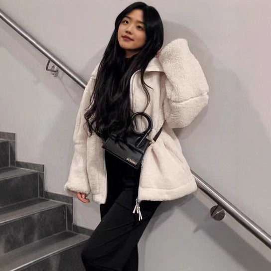 Damen Teddy-Fleecejacke mit hohem Kragen und seitlichen Reißverschlusstaschen EB