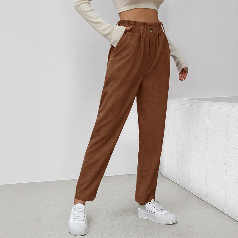 Damen stylische Hose mit hohem Taillenbund und bindbarem Gürtel EB