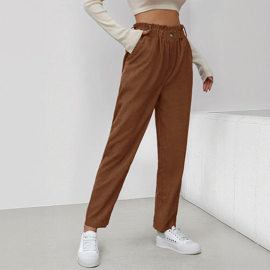 Damen stylische Hose mit hohem Taillenbund und bindbarem Gürtel EB