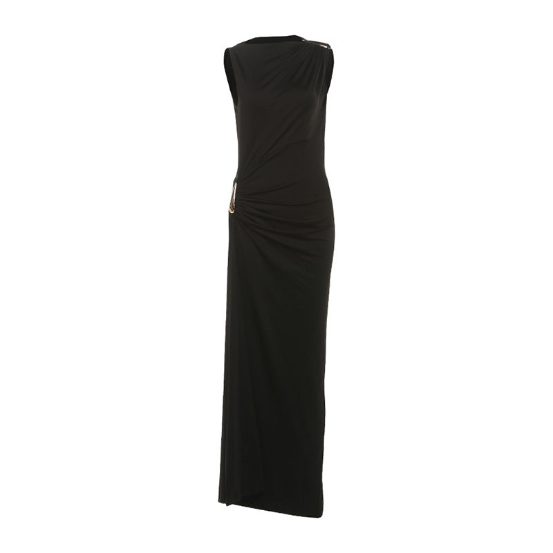 Damen Elegantes Maxikleid mit asymmetrischem Schnitt und Raffungen EB