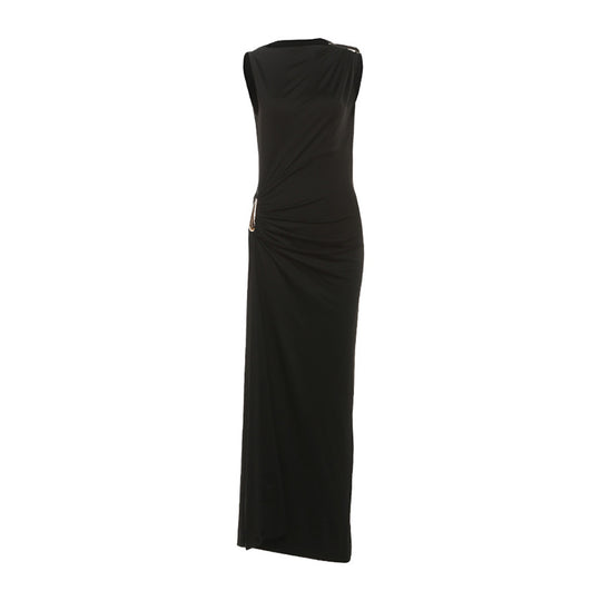 Damen Elegantes Maxikleid mit asymmetrischem Schnitt und Raffungen EB