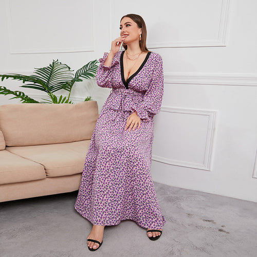 Damen Maxikleid mit elegantem V-Ausschnitt und Rüschendetails EB