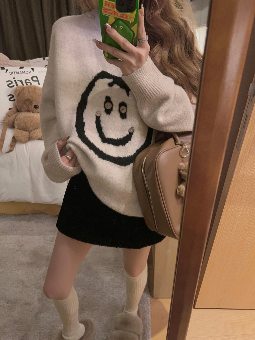 Damen Strickpullover mit lässigem Smile-Motiv und komfortabler Passform EB