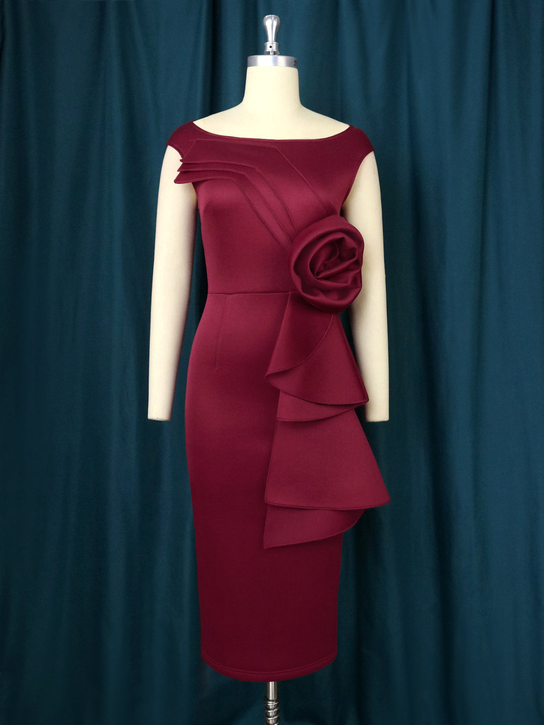 Damen figurbetontes Kleid mit schicker Rüschenapplikation EB