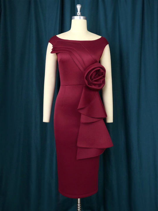 Damen figurbetontes Kleid mit schicker Rüschenapplikation EB
