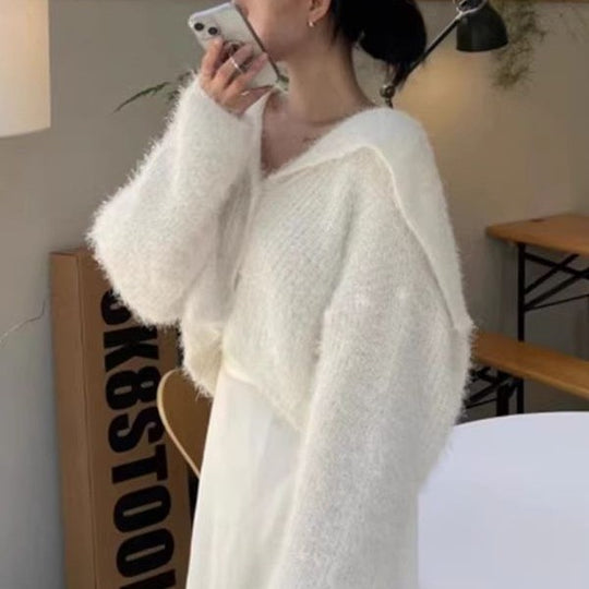 Damen lässiger Pullover mit tiefem V-Ausschnitt und strukturiertem Maschenmuster EB