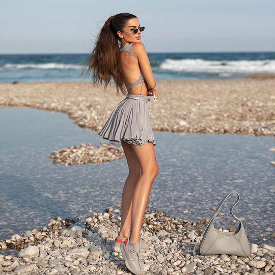 Damen Sportliches Crop-Top und Mini-Rock Set EB