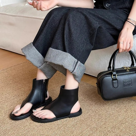 Damen modische Zehentrenner-Sandalen mit geschlossenen Fersen und seitlichem Reißverschluss EB