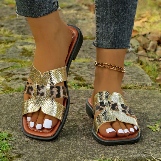 Damen Sandalen im modernen Tierprint mit elegantem Metallic-Finish EB