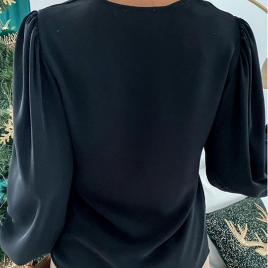 Damen elegante Puffärmelbluse mit Kettendetail EB