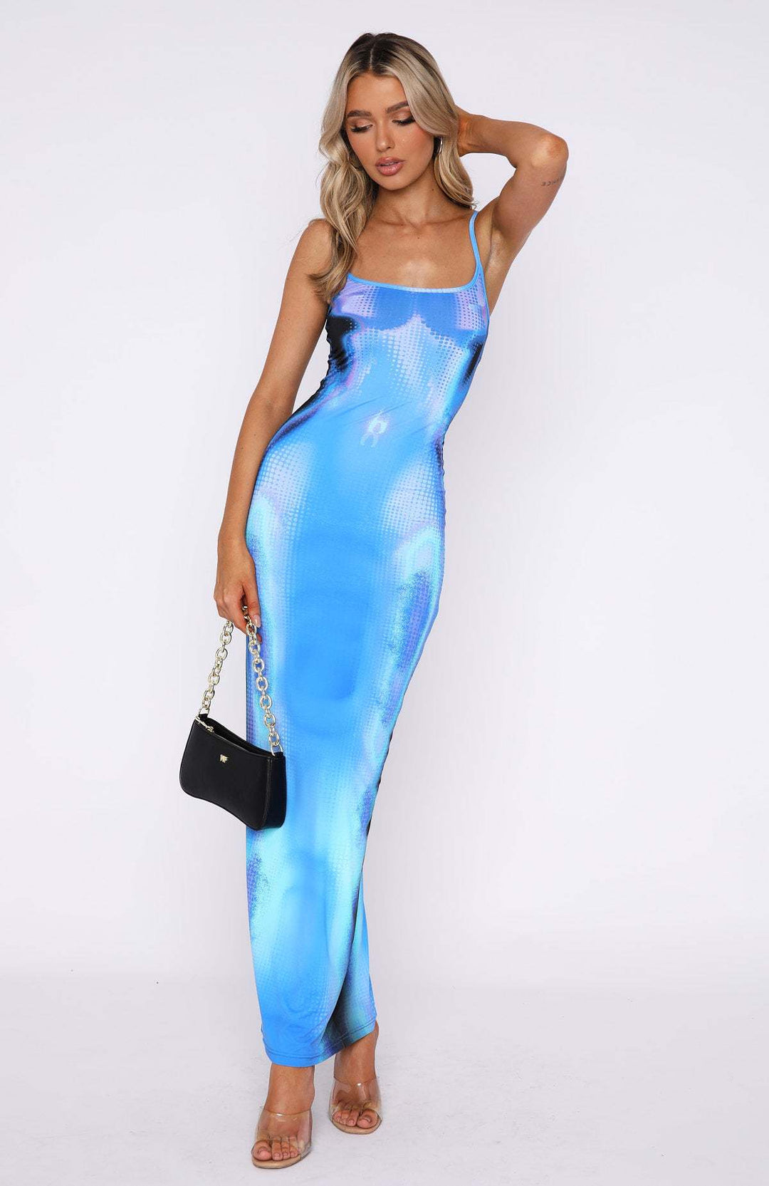 Damen Maxikleid mit einzigartigem grafischen Design und figurbetontem Schnitt EB