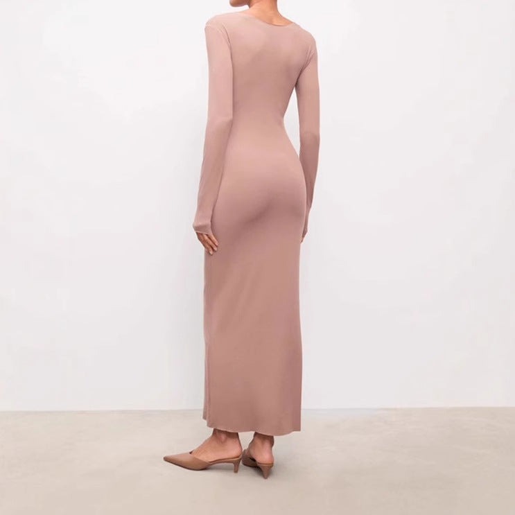Damen Elegantes Langarm-Maxi-Kleid aus hochwertigem Jersey-Material EB