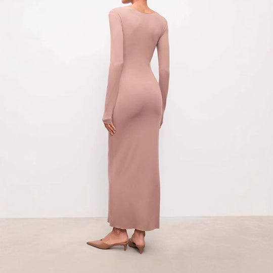 Damen Elegantes Langarm-Maxi-Kleid aus hochwertigem Jersey-Material EB