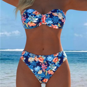 Damen Bikini-Set mit floralem Balconette-Oberteil und hochgeschnittenem Höschen EB