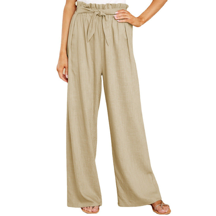 Damen Weite Sommerhose mit elastischem Bund und Bindegürtel EB