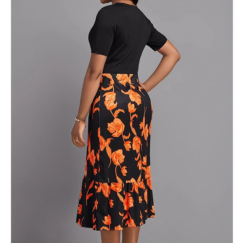 Damen Midi-Kleid mit floralem Design und Knopfleiste EB