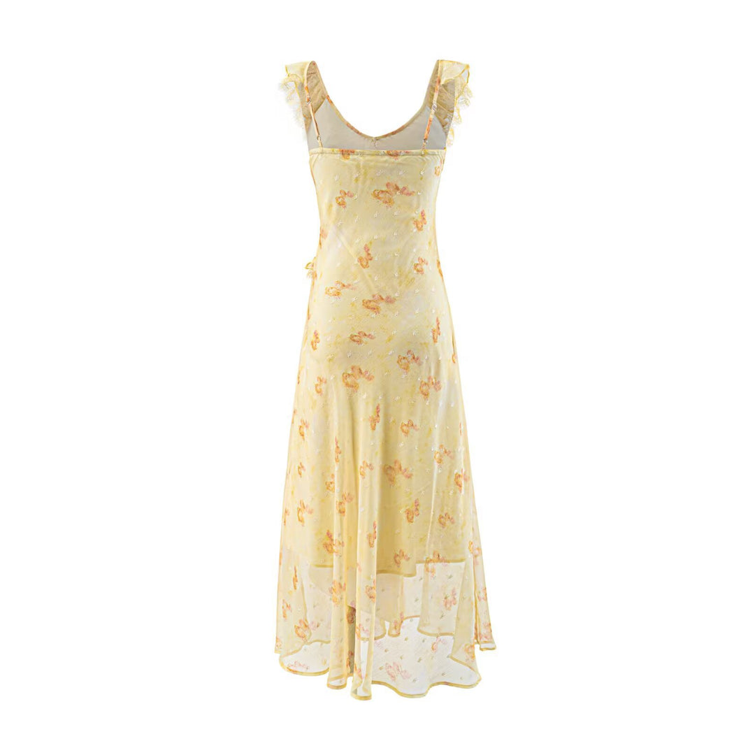 Damen Maxikleid mit verspieltem Rüschendesign und Blumenmuster EB