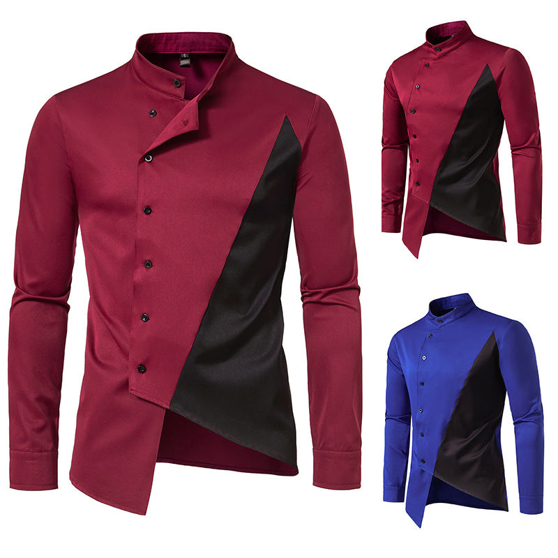 Herren Modern Asymmetrisches Button-Up Hemd EB