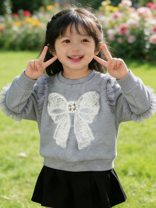 Mädchen Sweatshirt mit Rüschendetails und dekorativem Schleifenmotiv EB