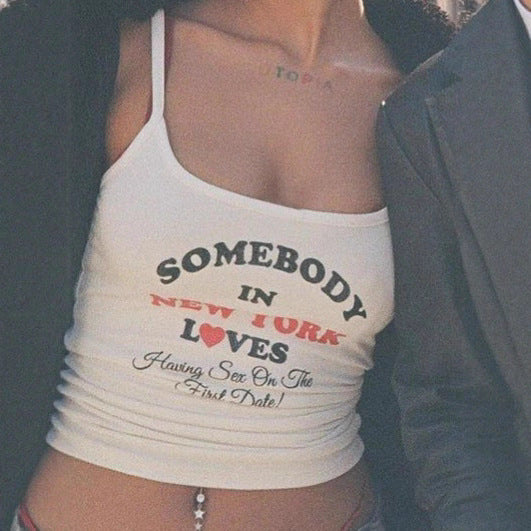 Damen Spaghetti-Träger Top mit urbanem Spruch EB