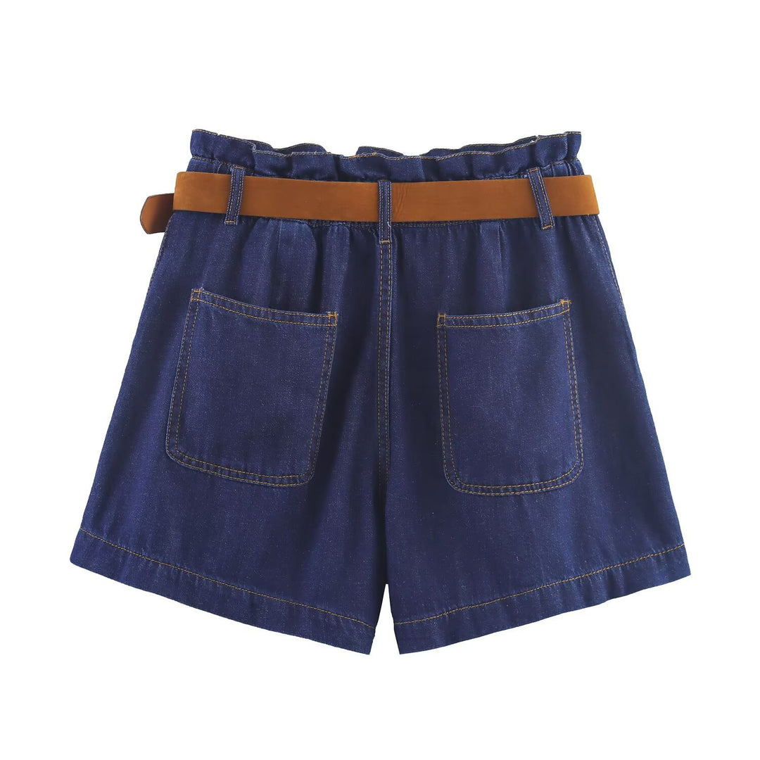 Damen Denim-Shorts mit hochwertigem Ledergürtel und elastischem Bund EB