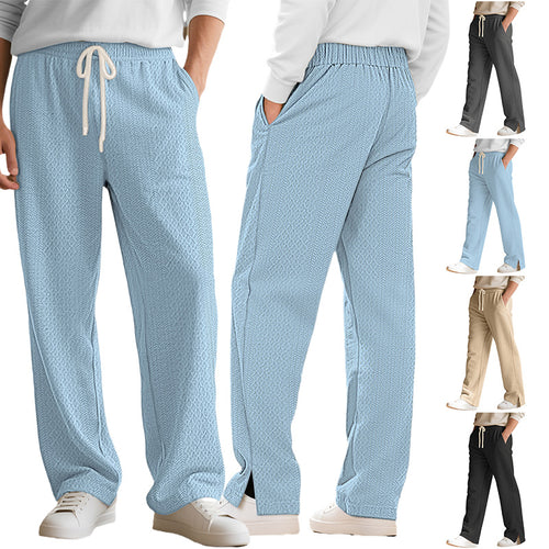 Damen nan komfortable strukturierte Loungehose mit elastischem Kordelbund und geradem Bein EB