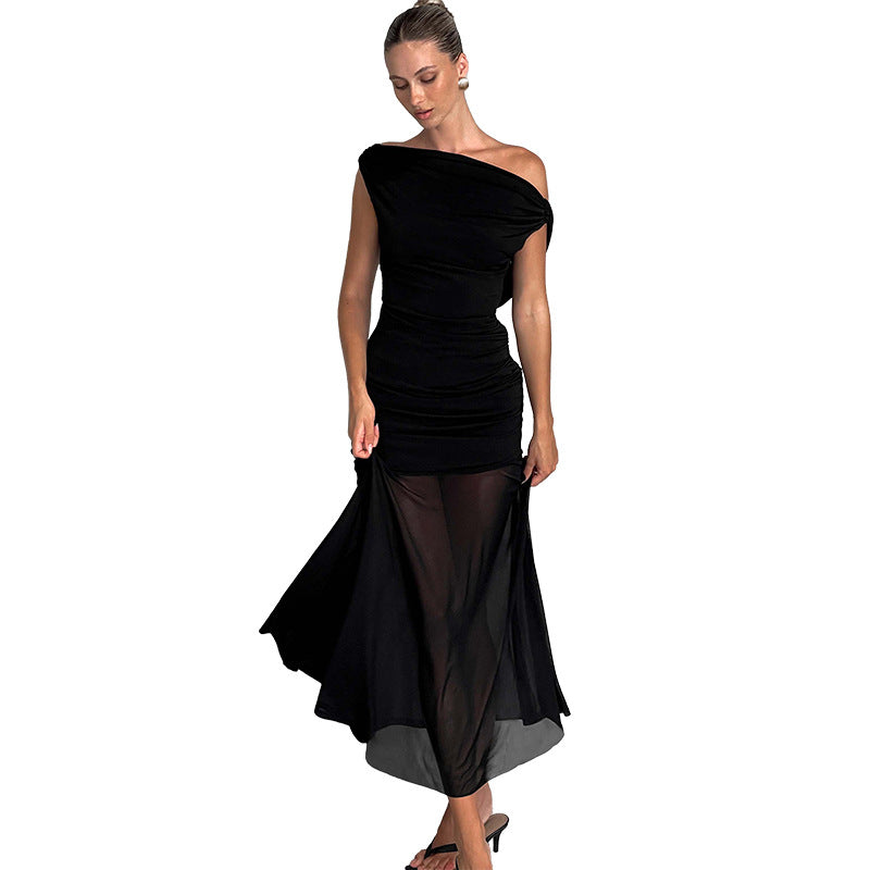Damen Elegantes schulterfreies Maxikleid mit raffiniertem Rüschendesign EB