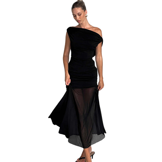 Damen Elegantes schulterfreies Maxikleid mit raffiniertem Rüschendesign EB