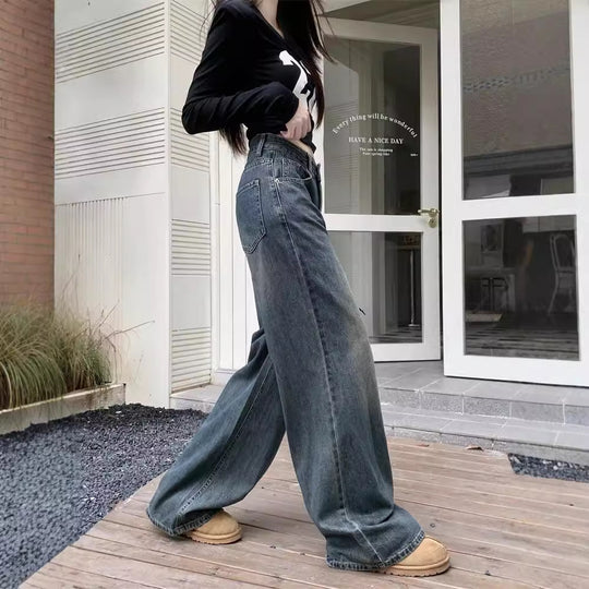 Damen Weit geschnittene High-Waist Jeans im modernen Vintage-Look EB