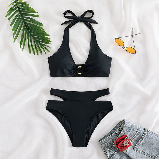 Damen Hochtaillierter Bikini mit Cut-Out-Details und elegantem Ring EB