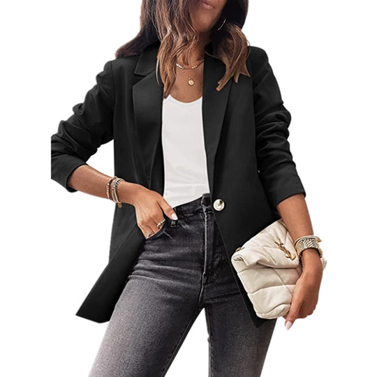 Damen eleganter Blazer mit ausgefallenem Schnitt und dezenten Knopfdetails EB