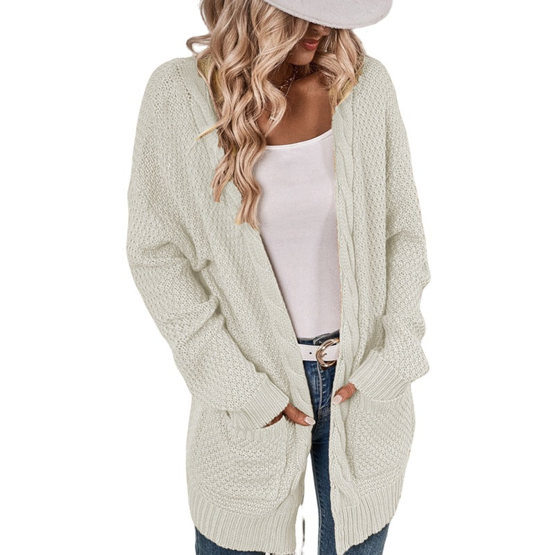 Damen lässige Strickjacke mit tiefen Taschen und knittrigem Design EB