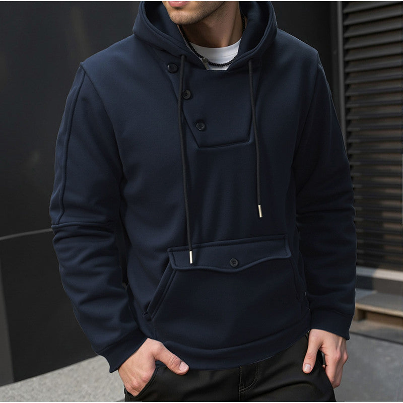 Herren Kapuzenpullover mit Knopfverschluss und praktischen Taschen EB