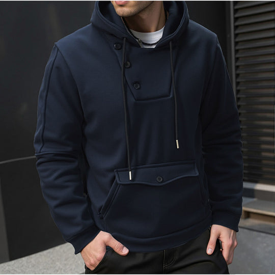 Herren Kapuzenpullover mit Knopfverschluss und praktischen Taschen EB